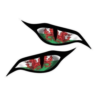 Image of CT Design Pair Of Evil Eyes Eye Stickers With Welsh Dragon Wales CYMRU Flag Motif Vinyl Car Motorbike Helmet Sticker Decal each 70x30mm