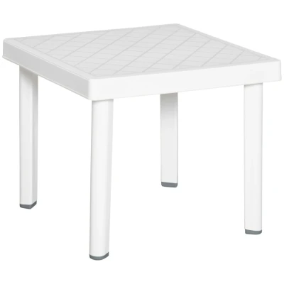 Image of Outsunny Garden Side Table Plastic Outdoor Square Coffee End for Drink Snack, White