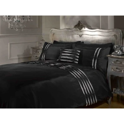 Image of Rapport Home Diamante Luxury Style Black Single Duvet Cover Quilt Bedding Set with matching Pillowcases, Polyester Cotton, Super King