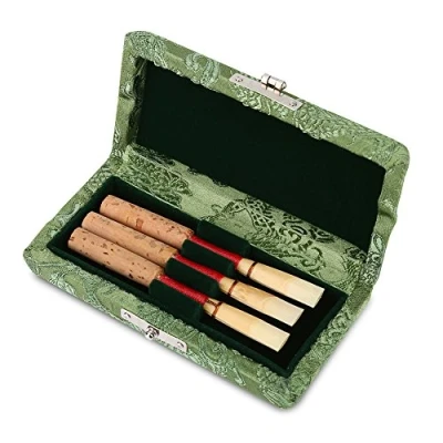 Image of Oboe Reed Case, Wooden &amp; Silk Cloth Cover Storage Holder Box Protector Bag for 3pcs Reeds