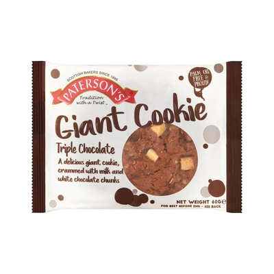 Image of Patersons Giant Cookie Triple Chocolate 60g (Pack of 18) F5318