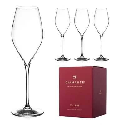 Image of DIAMANTE Prosecco Glasses Set of 4 Plain Undecorated Crystal Made from Premium Lead Free