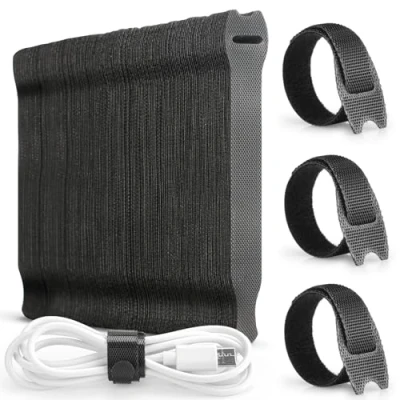 Image of Alyvisun 120 PCS Cable Ties Reusable 150x12 mm, Black Hook and Loop Nylon Tidy Ideal for Headphones, Phones, Electronics Under Desk Management Straps