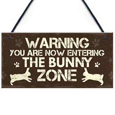 Image of RED OCEAN Bunny Zone Rabbit Lover Gift Ideas Door Hutch Funny Pet Sign Accessories Gifts For Women