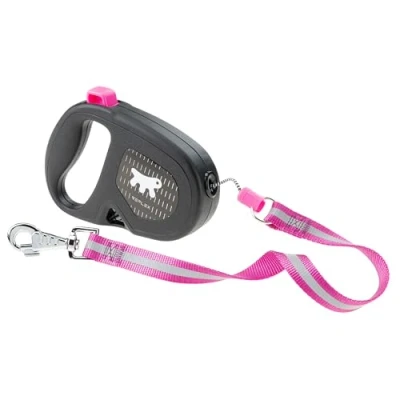 Image of Ferplast FLIPPY ONE REFLEX Reflective Extendable Dog Lead Evening Walks Bag Holder Lock &amp; Release Button Ergonomic Design Cord Max 35 Kg 5m, Purple