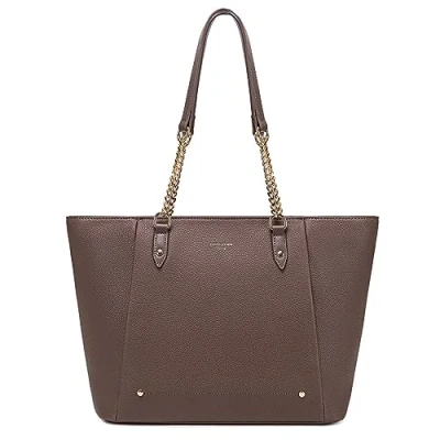 Image of David Jones Women&#039;s Shoulder Tote Bag Large A4 Shopping for Work Capacity Soft PU Leather Shopper Long Handles Elegant City, Brown, One Size, Stylish
