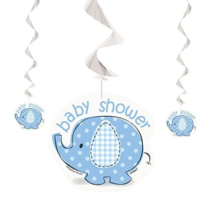 Image of Unique Party 41712 Hanging Blue Elephant Baby Shower Decorations, Pack of 3