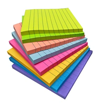 Image of 4 x Inches Lined Sticky Notes for Post,8 Bright Colors Self Stick Notes, 50 Sheets Per Pad, 8 Pads, 400 Total
