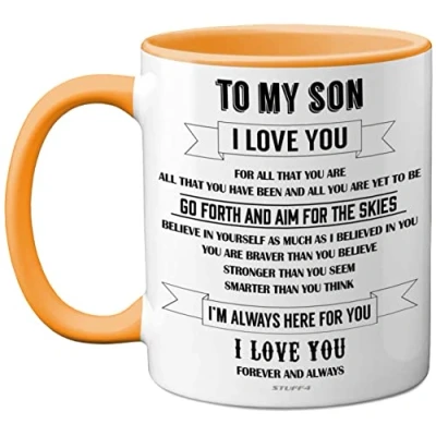 Image of Son Mugs to My Inspirational I Love You Mug, Gifts from Mum, Birthday Gifts, Gift Dad, for Sons, Idea Christmas 11oz Yellow Ceramic Dishwasher Safe Mug