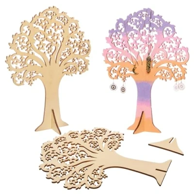 Image of Baker Ross FX953 Wooden Filigree Jewellery Holders Pack of 3, Craft Kits for Kids to Paint