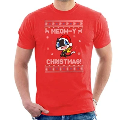Image of Morgana Meowy Christmas Persona 5 Men&#039;s T Shirt Red
