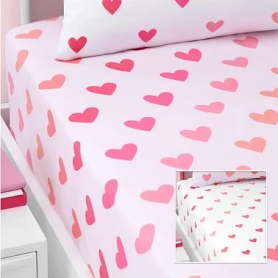 Image of Catherine Lansfield So Soft Hearts and Stripes Double Fitted Sheets Two Pack Pink White
