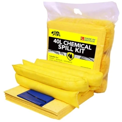 Image of 40L Spill Kits (Chemical) UK Manufactured, Yellow, Use For Spills Involving Aggressive Chemicals, Acids, Alkalis, Indoor/Outdoor On the go bag