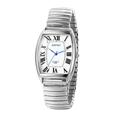 Image of JewelryWe Mens Big Dial Easy Reader Quartz Watch, Gold/Silver Tone Elastic Band Wristwatch, for Xmas