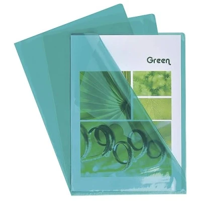 Image of Exacompta Ref 661295E PVC Cut Flush Folder Suitable for Holding A4 Documents, 0.1mm Clear PVC, Top &amp; Right Openings, Out Easy Opening Green (Bag of 100)