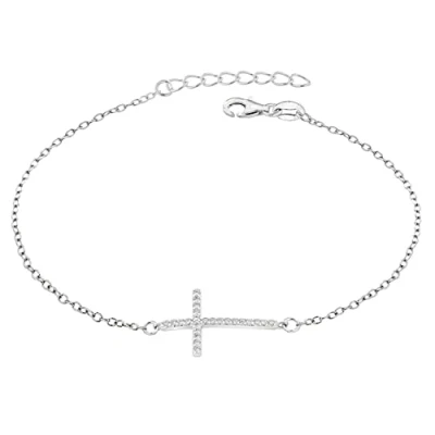 Image of Tuscany Silver Women&#039;s Sterling Rhodium Plated Cubic Zirconia Cross Bracelet of 19cm/7.5&quot;