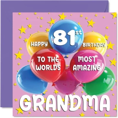 Image of 81st Grandma Birthday Card World&#039;s Most Amazing Happy for from Granddaughter Grandson, 145mm x Age 81 Eighty One Greeting Cards Granny