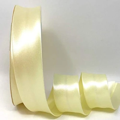 Image of Byetsa Pale Lemon Yellow 30mm Satin Bias Binding on a 2m Length (N.B. This is Cut from roll, Presented Bertie&#039;s Bows Ribbon Card)