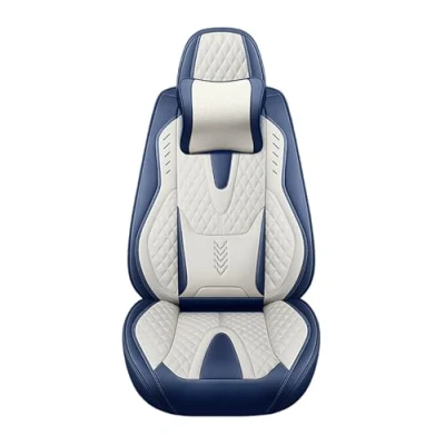 Image of Eunncu Universal Car Seat Covers Waterproof Leather Full Set, Can Protect Front and Rear Seats, To Fit Most Cars, Side Airbag Compatible, Blue White