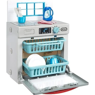 Image of Little Tikes First Dishwasher Realistic Pretend Play Appliance For Kids Interactive Toy with 14 Kitchen Accessories Ages 2+ , Small, Grey