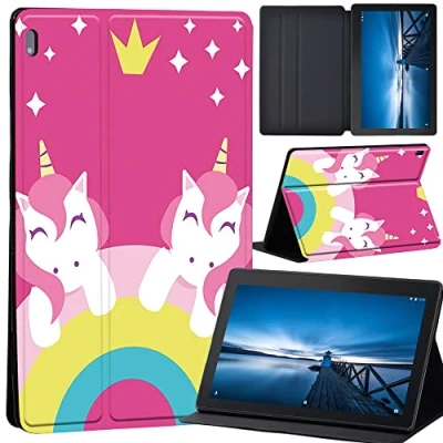Image of Cartoon Case for Lenovo Tab M10 TB X605F/ X605L/ X505F/ X505L Leather Tri Fold Stand Cover 10.1 Inch Tablet (pink twin unicorn)