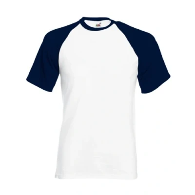 Image of Fruit of the Loom Men&#039;s Baseball Classic Short Sleeve T Shirt, White/Navy, X Large