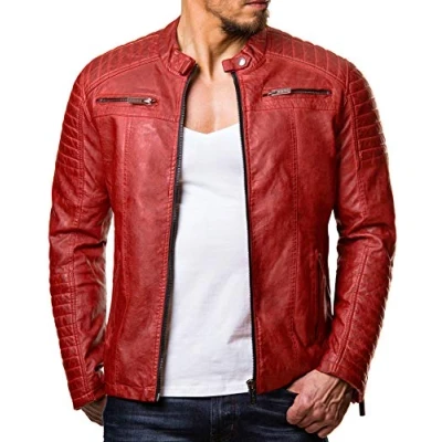 Image of Red Bridge Men&#039;s Jacket Slim Fit Casual Faux Leather Cotton Biker Modern Coats