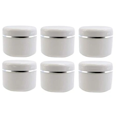 Image of 50ml White Silver Edge Empty Refillable Cosmetic Plastic Jars with Dome Lid Make Up Face Cream Lip Balm Lotion Storage Container Travel Case Bottle Pot Pack of 6 (50ml/1.67oz)