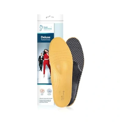 Image of Foot Morning Deluxe Profiled Shoe Insoles for Men &amp; Women Prime Quality Tanned Natural Leather Footbed Arch Reinforcement Unisex Full Length Inserts (10.5 UK)