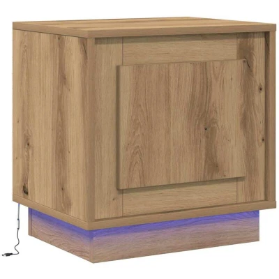 Image of vidaXL Bedside Cabinet with LED Lights Artisan Oak 44x34,5x45 cm