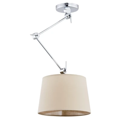 Image of Zakyntos Cylindrical Pendant Ceiling Light Beige, Chrome