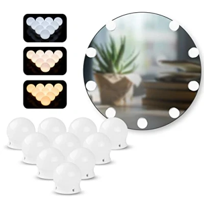 Image of Sylvwin Vanity Mirror Lights with 10 Dimmable LED Bulbs,Hollywood Style Kit 5 Color Modes &amp; Brightness for Make up and Dressing Mirror(USB Cable,No No Adapter)