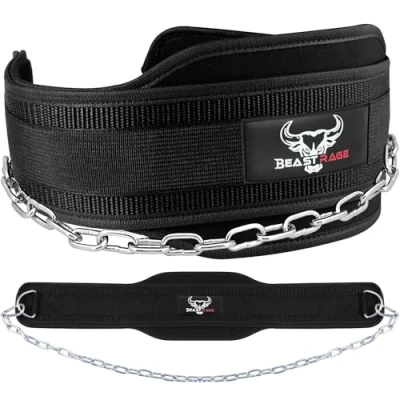 Image of BEAST RAGE Dip belt Weight lifting with Heavy Duty 36 Inch Adjustable Dipping Steel Chain Padded Neoprene Gym Back Support Men Women Fitness (Black)