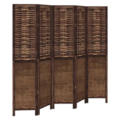 Image of vidaXL 5 Panel Room Divider Partition Dark Brown Solid Paulownia Wood/Bamboo Flexible Folding Privacy Screen for Living Room/Bedroom/Office