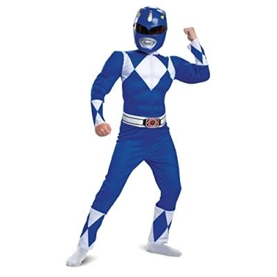Image of DISGUISE Official Blue Power Rangers Costume Kids, Fancy Dress Up Outfit for Boys Children Book Day Week Kids Medium