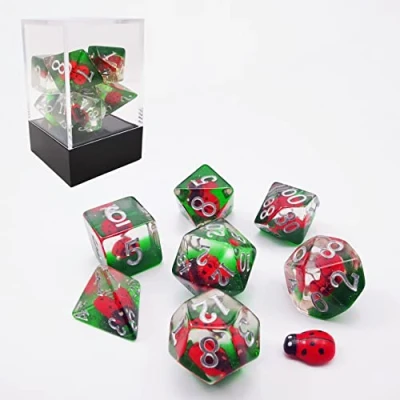 Image of Bescon Red Ladybug RPG Dice set of 7, Novelty Ladybugs Polyhedral Game