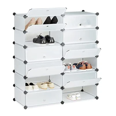Image of Relaxdays Plastic Cabinet, Shoe Rack, 12 Compartment Shelving Unit, HWD: 108 x 94 37 cm, Transparent, cm