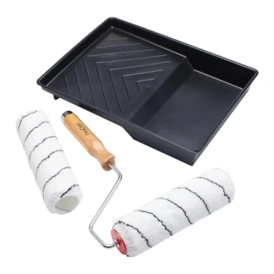 Image of ProDec Advance 9 inch x 1.75&quot; 4 piece Twin Medium Pile Microfibre Woven Paint Roller, Cage Frame and Tray Set for Painting with Emulsion Paints on Interior Walls Ceilings, 9&quot;