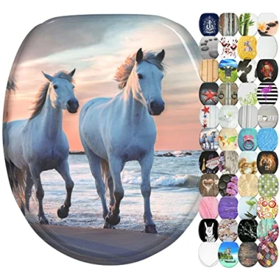 Image of Sanilo Soft Close Toilet Seat, Wide Choice of Beautiful Seats, Stable Hinges, Easy to Mount (Horses)