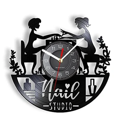 Image of Smotly Vinyl Wall Clock, Nail Salon Pattern Vintage Clock， Silent Clock Home Decor Gift. (Without light)