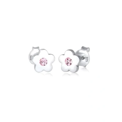 Image of Elli Earrings Children&#039;s Stud Flower Symbol with Crystal pink in 925 Sterling Silver