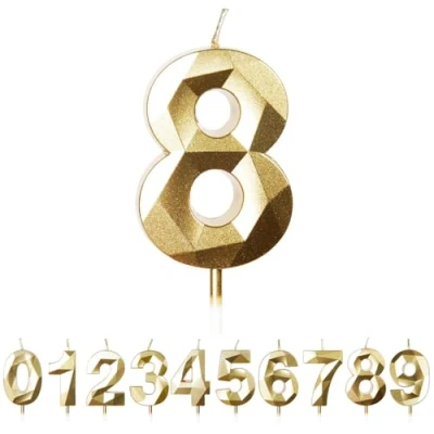 Image of FUZVOL Birthday Candles, Number 8 Candle, Gold Candle for Cake, Happy Cake Candles Topper Decorations