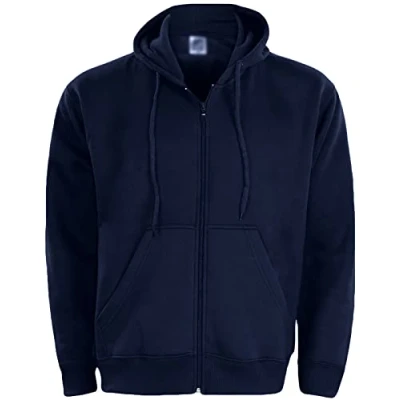 Image of True Face Mens Hoodie Zip Up Classic Hooded Top Plain Ribbed Cuff Long Sleeve Sweatshirt 032 Hody Navy Blue 2XL