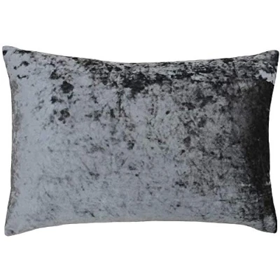 Image of Riva Paoletti Verona Cushion Cover Rectangle Pewter Grey Velvet Feel Crushed Look Hidden Zip Design 100% Polyester 40 x 60cm (16&quot; 24&quot; inches) Designed in the UK