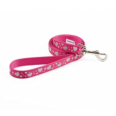 Image of Ancol Patterned Collection Lead Pink Reflective Hearts 1mx19mm
