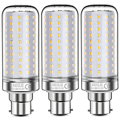 Image of SAUGLAE 26W LED Light Bulbs, 200W Incandescent Bulbs Equivalent, B22d Bayonet Cap, 3000Lm, 3000K Warm White, Pack of 3