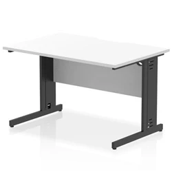 Image of Impulse 1200 x 800mm Scalloped Edge Straight Office Desk White Top Black Cable Managed Leg