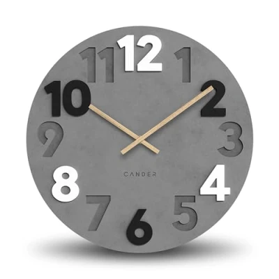 Image of Cander Berlin MNU 2840 N XXL Wall Clock MDF Silent without Ticking Noises 40 cm Analogue Living Room Modern Vintage Grey Wooden Hands