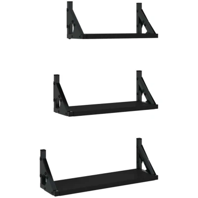 Image of vidaXL 3 Piece Wall Shelf Set Black Engineered Wood