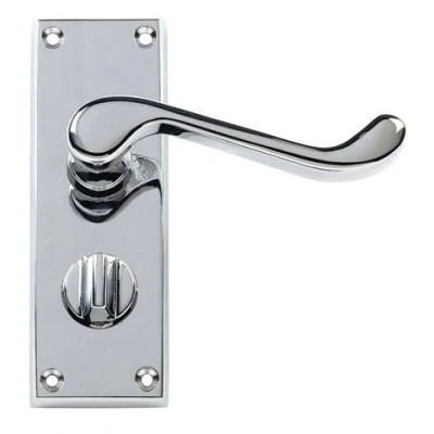 Image of Victorian Scroll Door Handle Lever On Backplate PRIVACY SET POLISHED CHROME